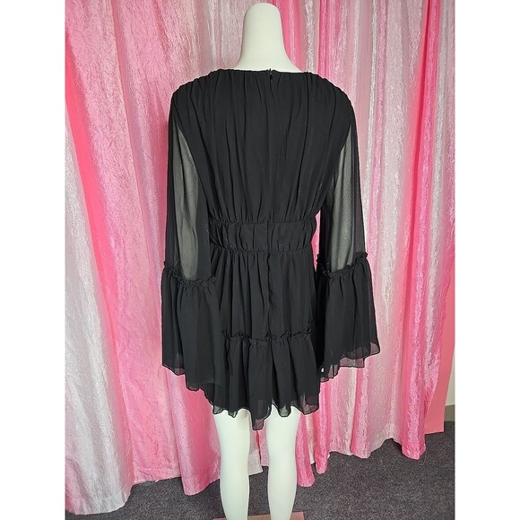 Miss Ord Black Whimsigoth Witchy Chiffon Tiered Lined Dress Size XL - Picture 8 of 14